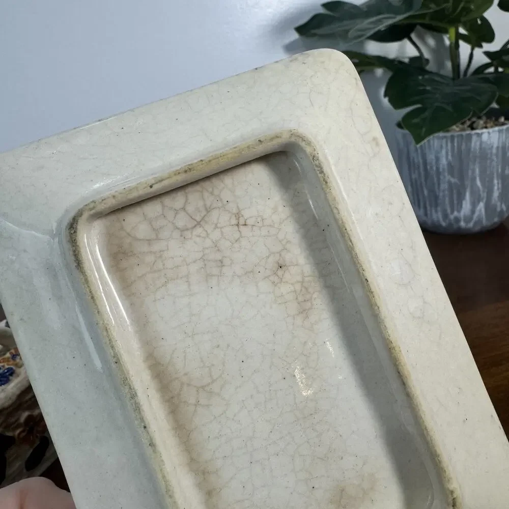 Vintage Butter Dish with Lid & Handle Cream Ceramic Toasty Crazing